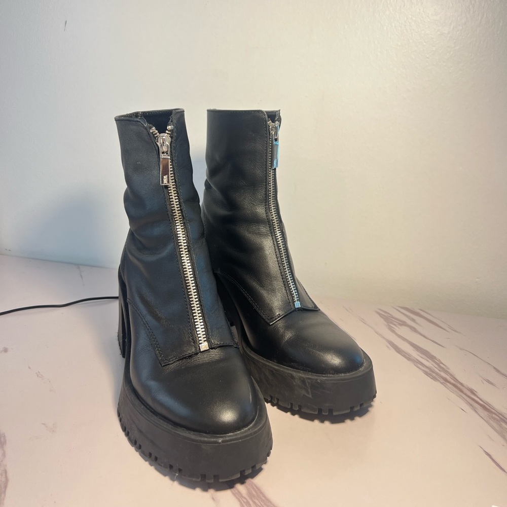 Zara Black Platform Zip Up Boots